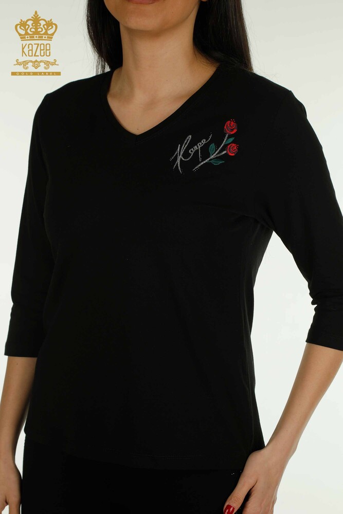 Venta al por mayor Blusa de Mujer Rosa Bordada Negra - 79867 | KAZEE - 2