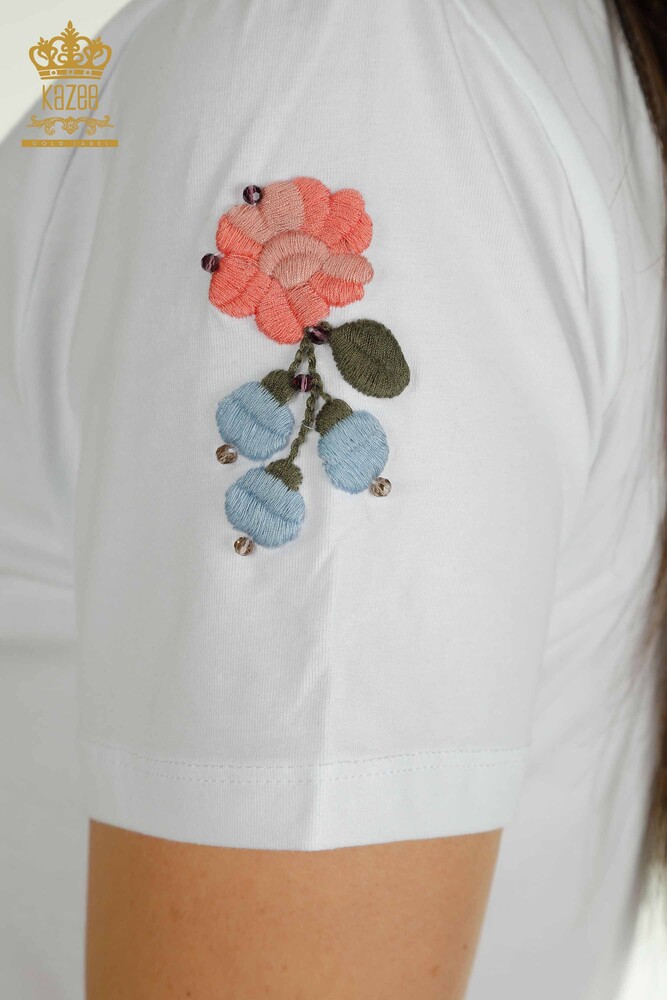 Venta al por mayor Blusa de Mujer Colorida Flor Bordada Blanca - 79455 | KAZEE - 8