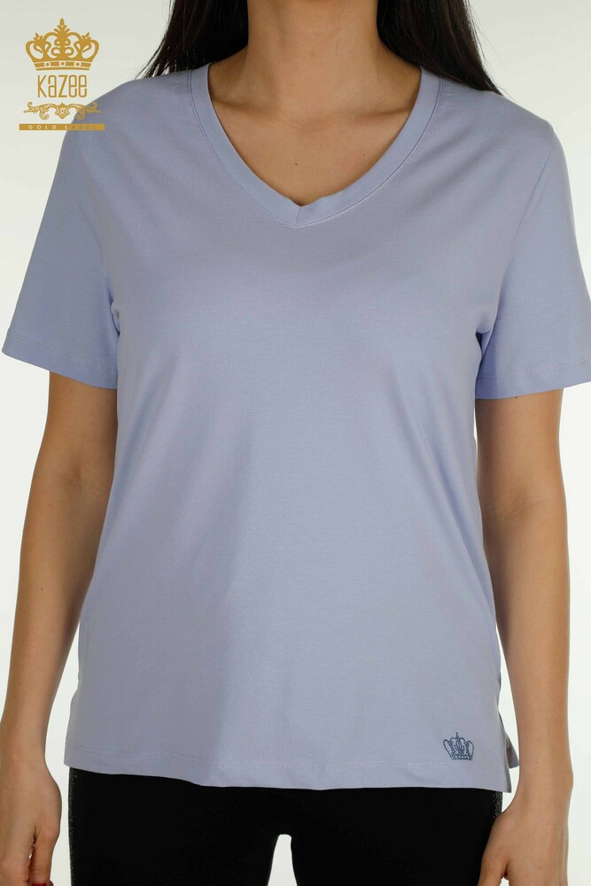 Venta al por mayor Blusa de mujer con cuello en V Lila - 79564 | KAZEE - 2