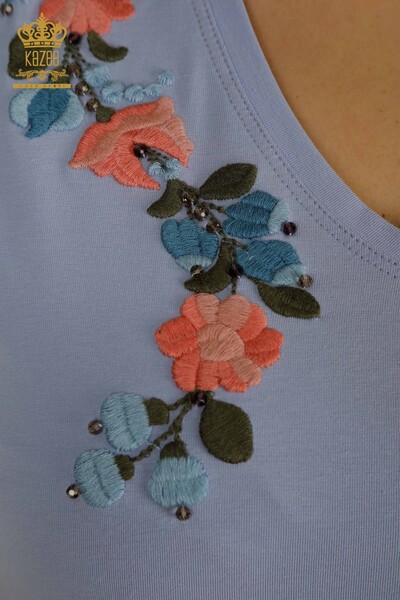 Venta al por mayor Blusa de mujer con bordado de flores de colores Lila - 79455 | KAZEE - 4