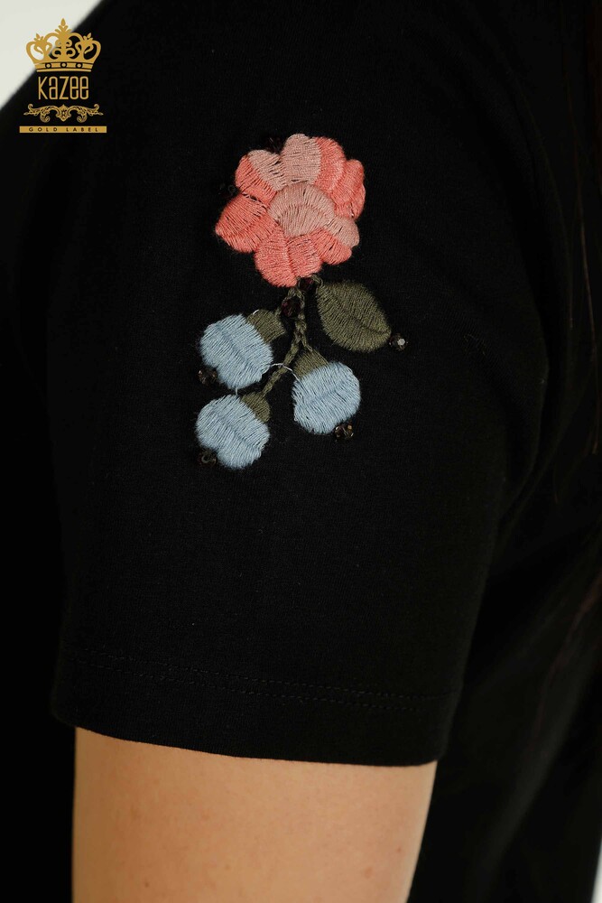 Venta al por mayor Blusa de mujer con bordado de flores de colores Negro - 79455 | KAZEE - 10