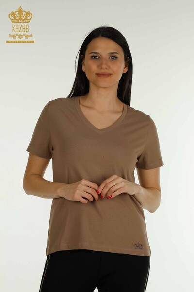 Kazee - Venta al por mayor Blusa de Mujer Manga Corta Marrón Claro - 79561 | KAZEE