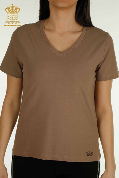 Kazee - Venta al por mayor Blusa de Mujer Manga Corta Marrón Claro - 79561 | KAZEE (1)