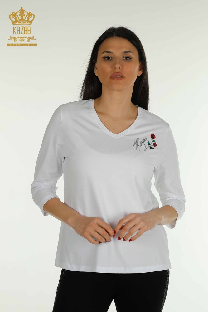 Venta al por mayor Blusa de Mujer Rosa Bordada Blanca - 79867 | KAZEE - 1