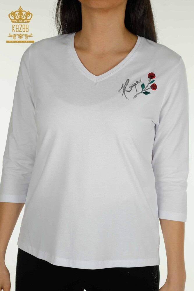 Venta al por mayor Blusa de Mujer Rosa Bordada Blanca - 79867 | KAZEE - 2