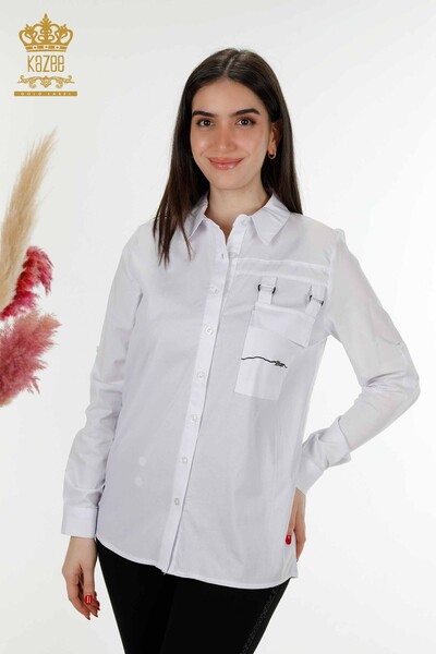 Venta al por mayor Camisa Mujer Bolsillo Detallado Blanco - 20312 | kazee - Kazee