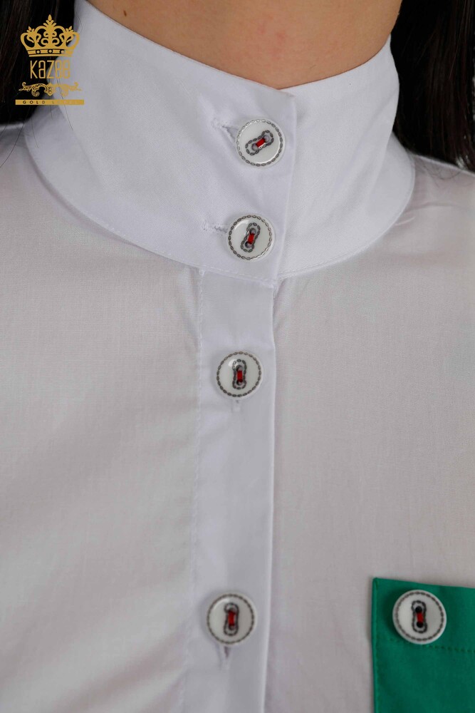 Venta al por mayor Camisa Mujer Bolsillo Detallado Blanco Verde - 20309 | kazee - 4