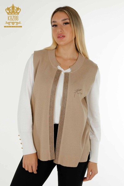 Kazee - Venta al por mayor Chaleco Corto de Mujer Bordado Piedra Beige - 30411 | KAZEE