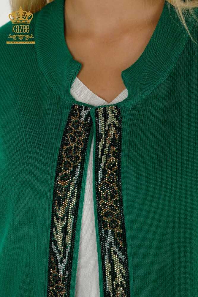 Venta al por mayor Chaleco Corto de Mujer Leopardo Piedra Bordada Verde - 30616 | KAZEE - 3