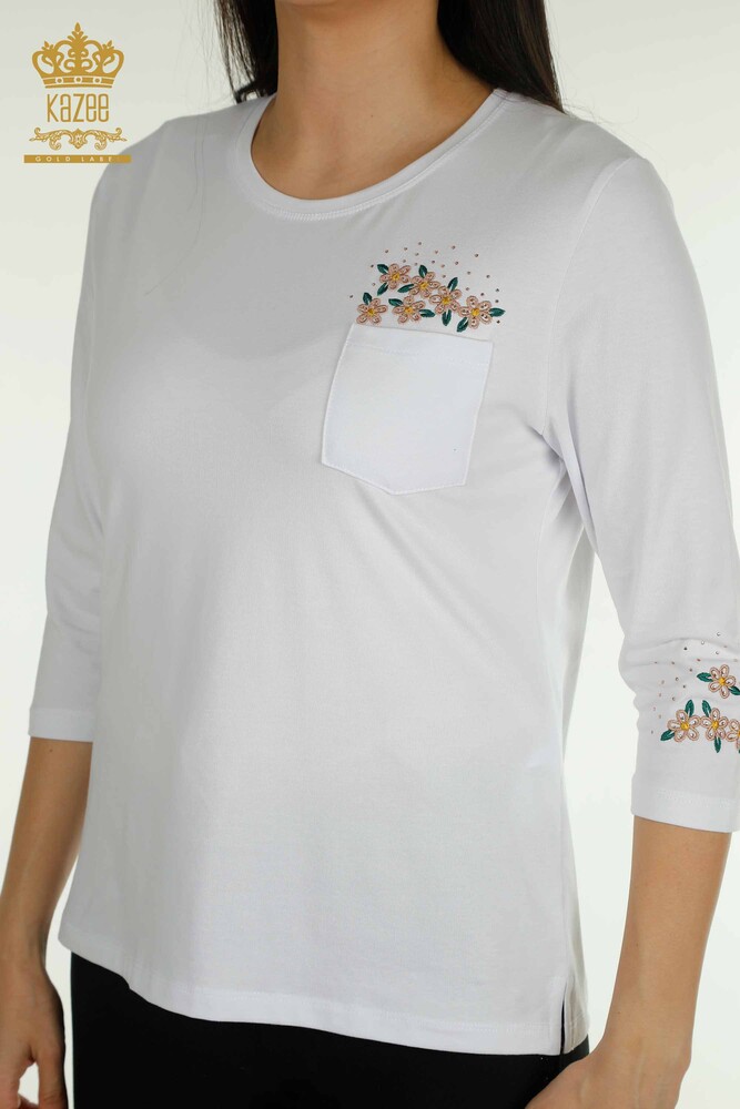 Venta al por mayor Blusa de Mujer con Detalle de Bolsillo Blanco - 79477 | KAZEE - 2