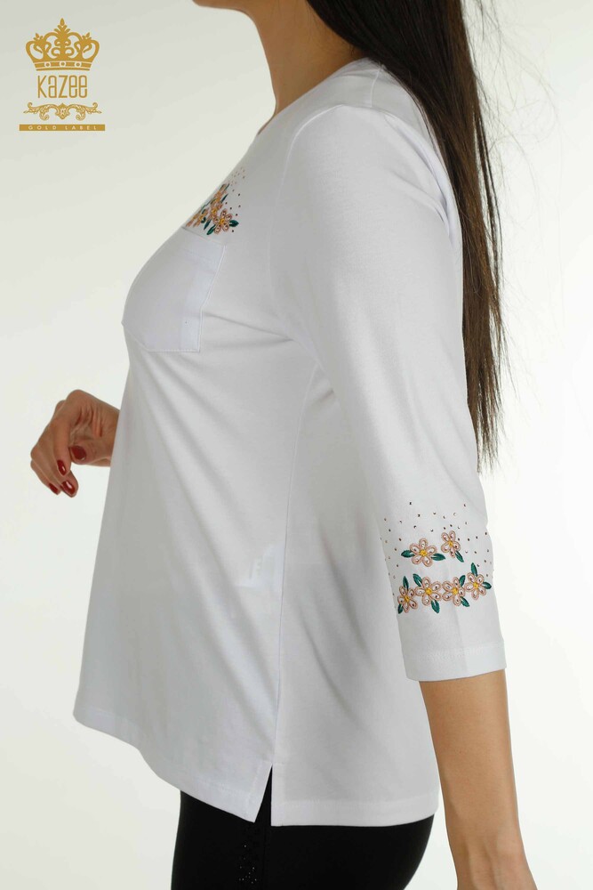 Venta al por mayor Blusa de Mujer con Detalle de Bolsillo Blanco - 79477 | KAZEE - 9