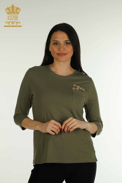 Kazee - Venta al por mayor Blusa de Mujer con Detalle de Bolsillo Caqui - 79477 | KAZEE