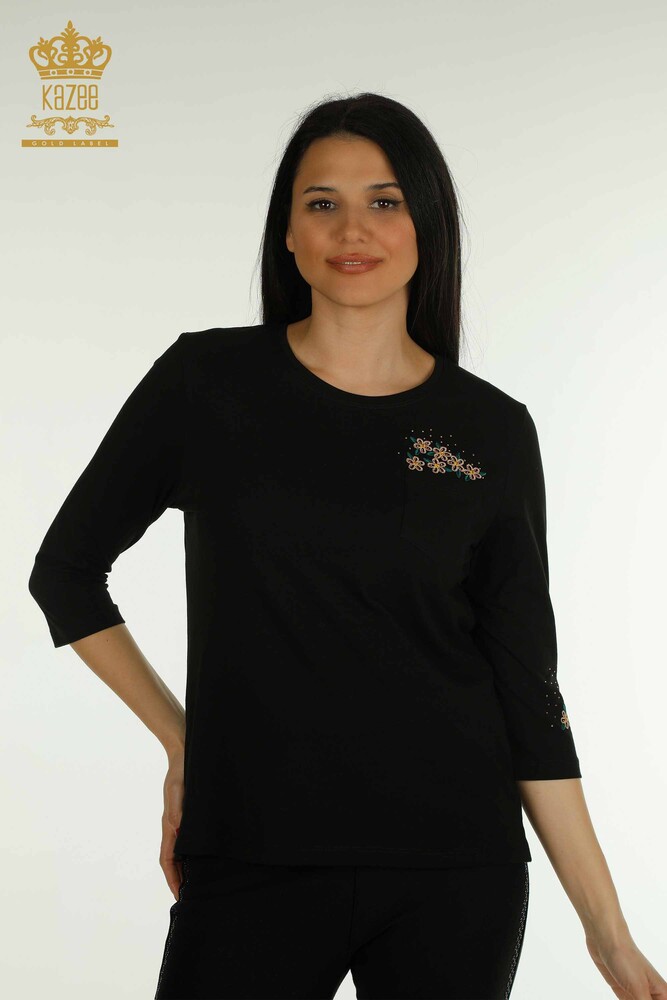 Venta al por mayor Blusa de Mujer con Detalle de Bolsillo Negro - 79477 | KAZEE - 1