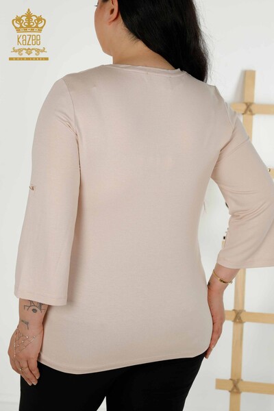 Venta al por mayor Blusa de Mujer Bolsillo Manga Corta Beige - 79234 | kazee - 8