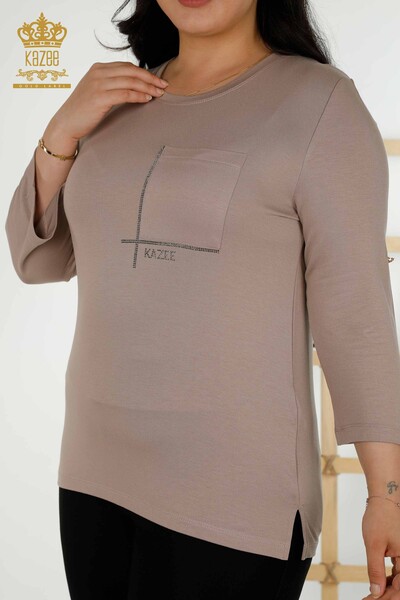 Venta al por mayor Blusa de Mujer - Bolsillo - Manga Corta - Mink - 79234 | kazee - 2