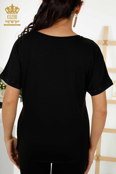 Venta al por mayor Blusa de Mujer - Bolsillo Piedra Bordado - Negro - 79195 | kazee - 9