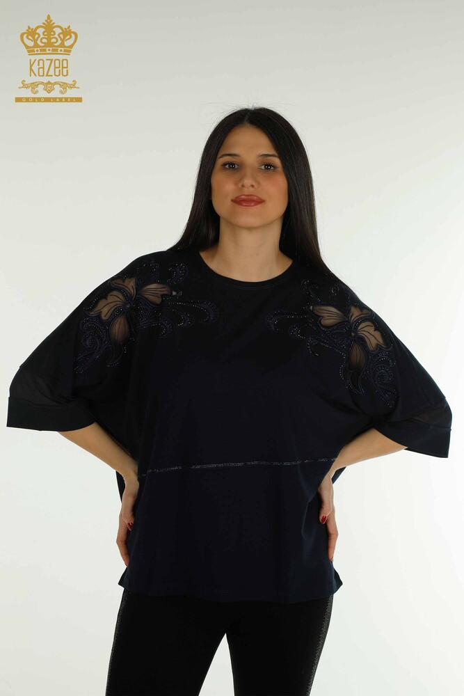 Venta al por Mayor Blusa de Mujer - Piedra Bordada - Azul Marino - 79057 | kazee - 1