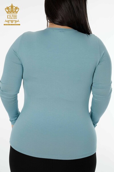 Venta al por mayor Blusa de Mujer con Bordado de Piedra y Cuello Redondo Azul - 79000 | kazee - 7