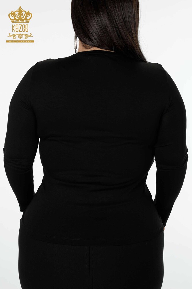 Venta al por mayor Blusa de Mujer Negra Bordada en Piedra - 79011 | kazee - 8