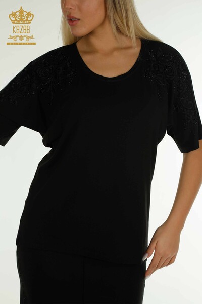 Venta al por Mayor Blusa de Mujer - Piedra Bordada - Negra - 79097 | kazee - 2