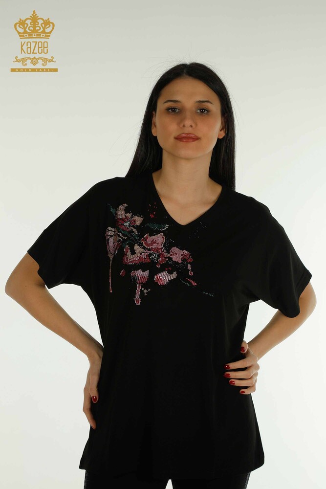 Al por Mayor Blusa de Mujer - Piedra Bordada - Negra - 79107 | kazee - 1