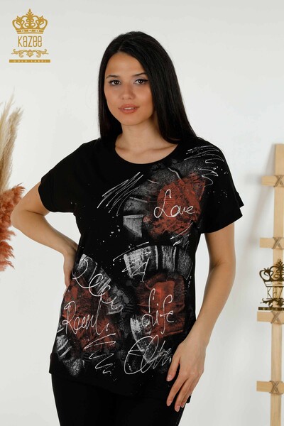 Venta al por Mayor Blusa de Mujer - Piedra Bordada - Negra - 79115 | kazee - Kazee