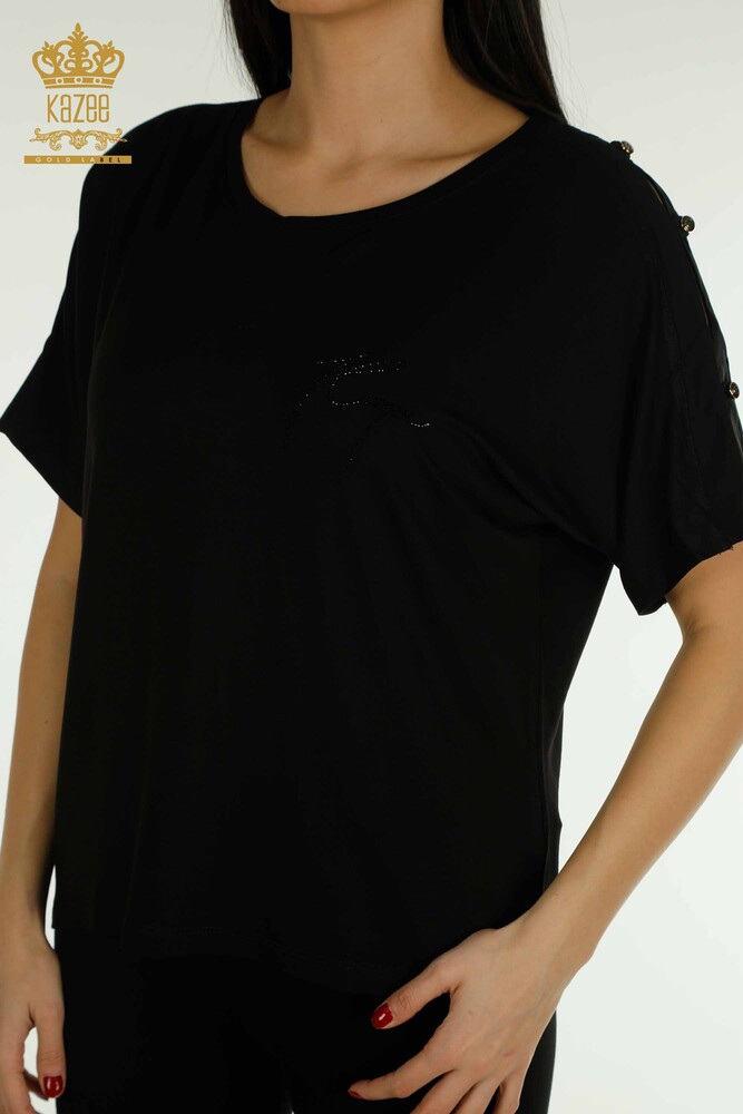 Venta al por mayor Blusa de Mujer Piedra Bordada - Negra - 79221 | kazee - 2