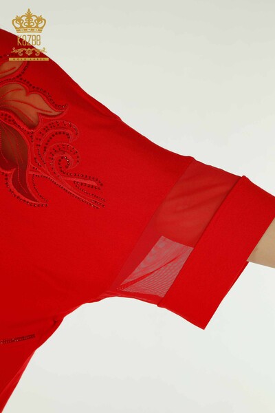 Venta al por mayor Blusa de Mujer - Piedra Bordada - Roja - 79057 | kazee - 4