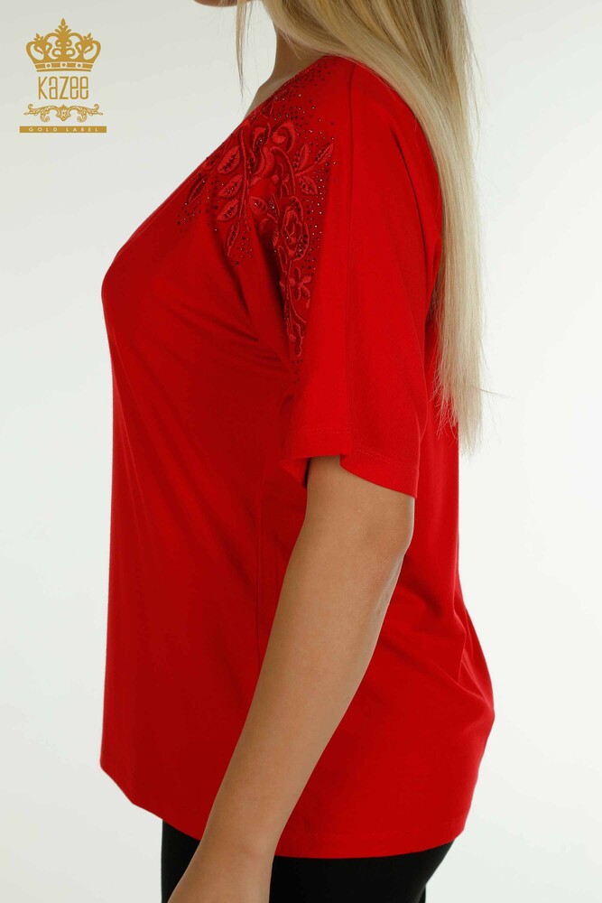 Venta al por mayor Blusa de Mujer - Piedra Bordada - Roja - 79097 | kazee - 6