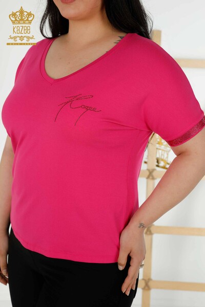 Venta al por mayor Blusa de Mujer - Detalle de Botones - Fucsia - 79297 | kazee - 2