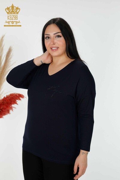 Venta al por mayor Blusa de Mujer Crystal Stone Bordado Azul Marino - 77935 | kazee - Kazee