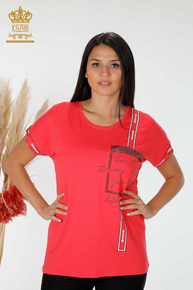 Venta al por mayor Blusa de Mujer Crystal Stone Bordado Coral - 78919 | kazee - 1