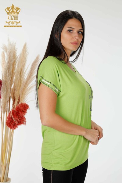 Venta al por mayor Blusa de Mujer Crystal Stone Bordado Verde Pistacho - 78919 | kazee - 2