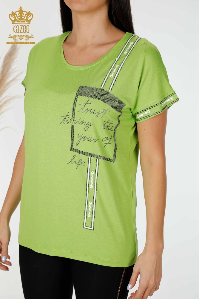 Venta al por mayor Blusa de Mujer Crystal Stone Bordado Verde Pistacho - 78919 | kazee - 3