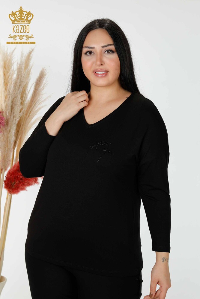 Venta al por mayor Blusa de Mujer Crystal Stone Bordado Negro - 77935 | kazee - 1