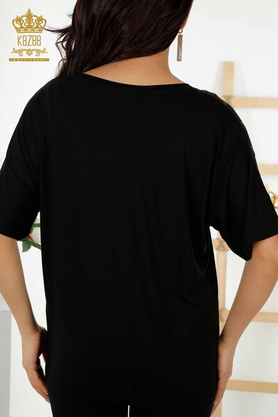 Venta al por mayor Blusa de Mujer - Cristal Piedra Bordada - Negro - 79069 | kazee - 6