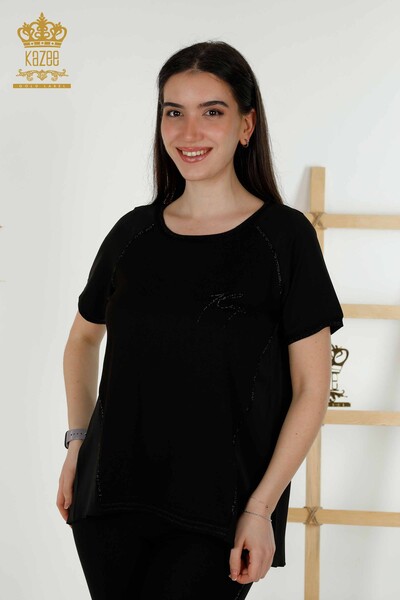 Venta al por mayor Blusa de Mujer - Cristal Piedra Bordado - Negro - 79232 | kazee - Kazee