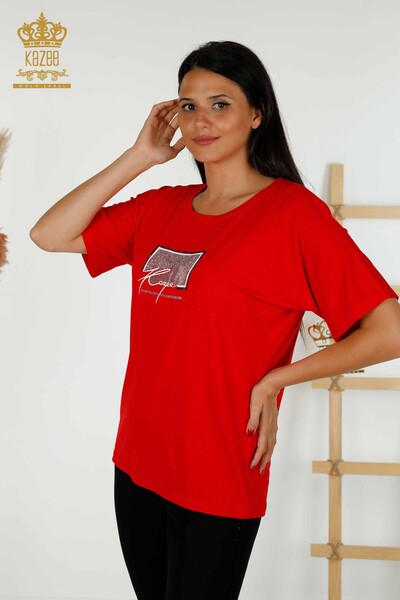 Venta al por mayor Blusa de Mujer Crystal Stone Bordado Rojo - 79389 | kazee 