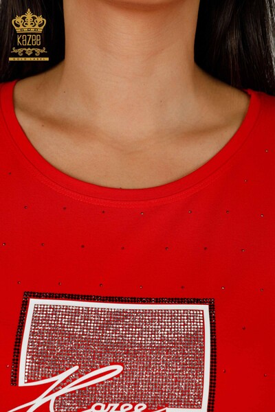 Venta al por mayor Blusa de Mujer Crystal Stone Bordado Rojo - 79389 | kazee - 4