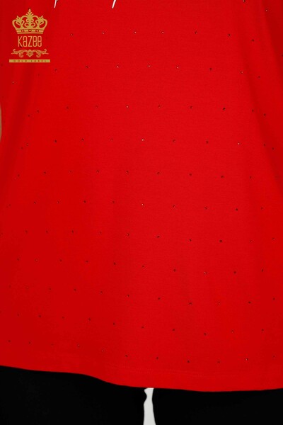 Venta al por mayor Blusa de Mujer Crystal Stone Bordado Rojo - 79389 | kazee - 5