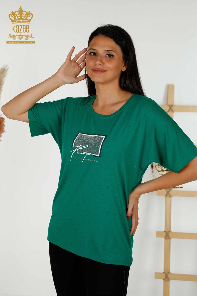 Venta al por mayor Blusa de Mujer Crystal Stone Bordado Verde - 79389 | kazee - 1