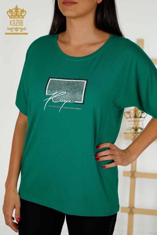 Venta al por mayor Blusa de Mujer Crystal Stone Bordado Verde - 79389 | kazee - 3