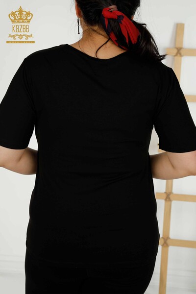 Venta al por mayor Blusa de Mujer con Cuello Detallado Negro - 79311 | kazee - 6