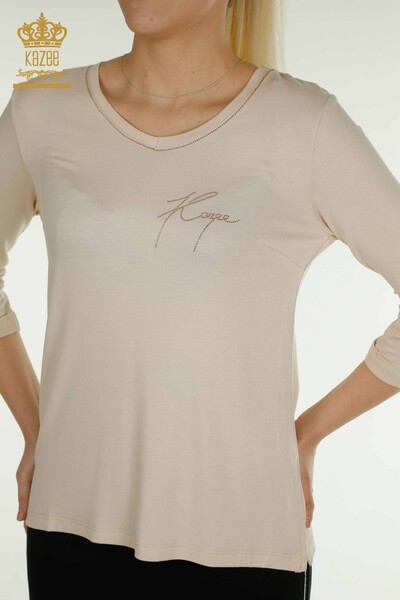 Venta al por mayor Blusa de Mujer - Cuello V - Beige - 79309 | kazee - 2