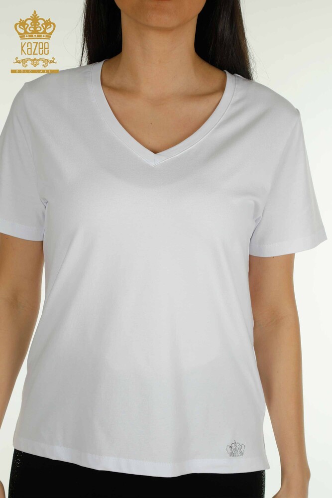 Venta al por mayor Blusa de mujer con cuello en V Blanco - 79564 | KAZEE - 2