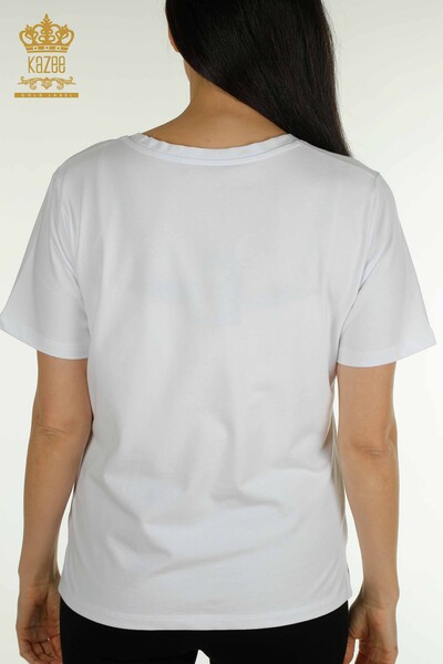 Venta al por mayor Blusa de mujer con cuello en V Blanco - 79564 | KAZEE - 7