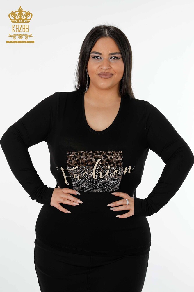 Venta al por mayor Blusa Mujer Cuello V Negra - 79006 | kazee - 1