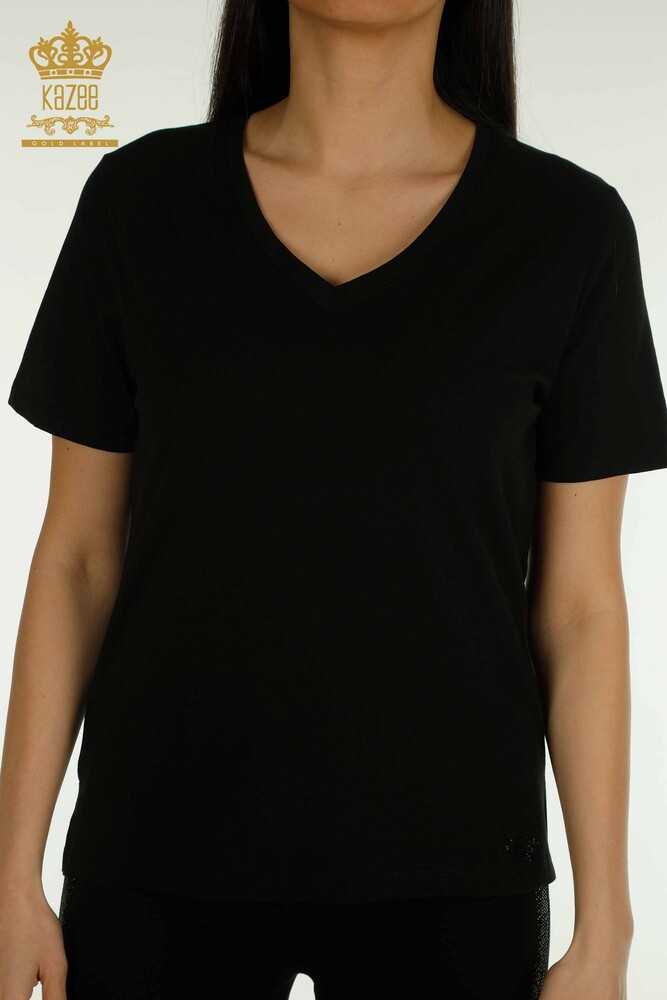 Venta al por mayor Blusa de mujer con cuello en V Negro - 79564 | KAZEE - 2