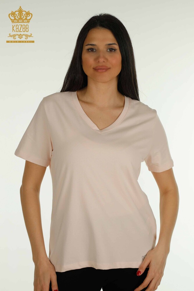 Venta al por mayor Blusa de mujer con cuello en V Polvo claro - 79564 | KAZEE - 1