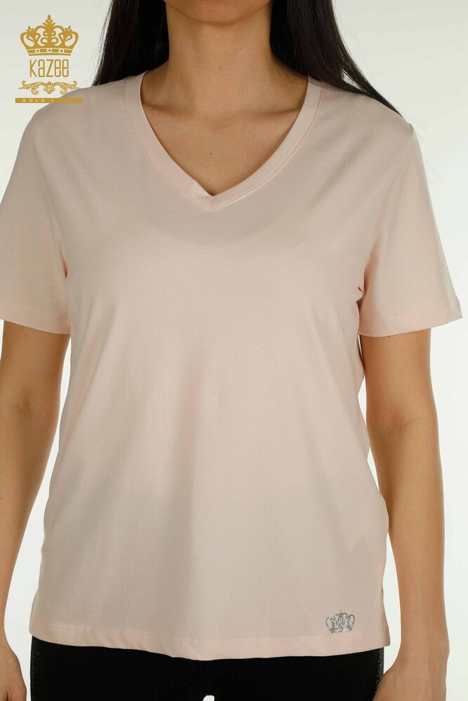 Venta al por mayor Blusa de mujer con cuello en V Polvo claro - 79564 | KAZEE - 2